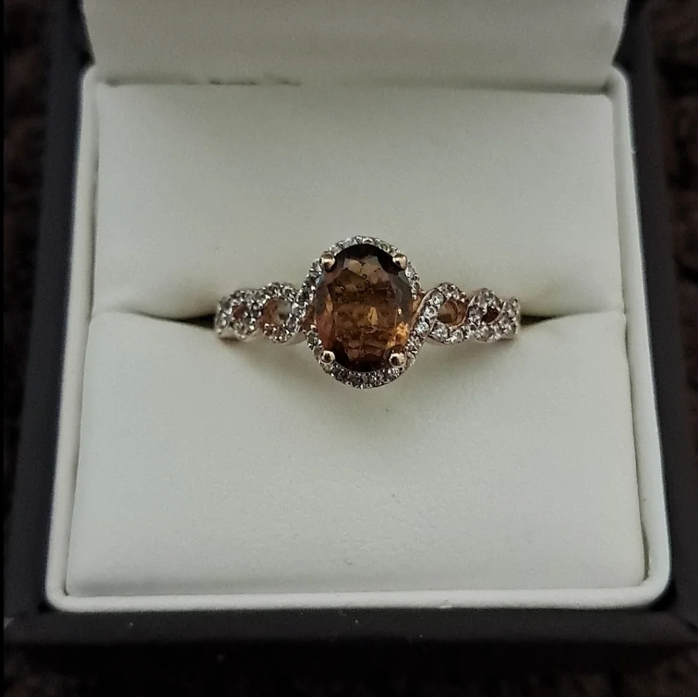 Golden Tourmaline & White Ziron Halo Enfinity style Ring.